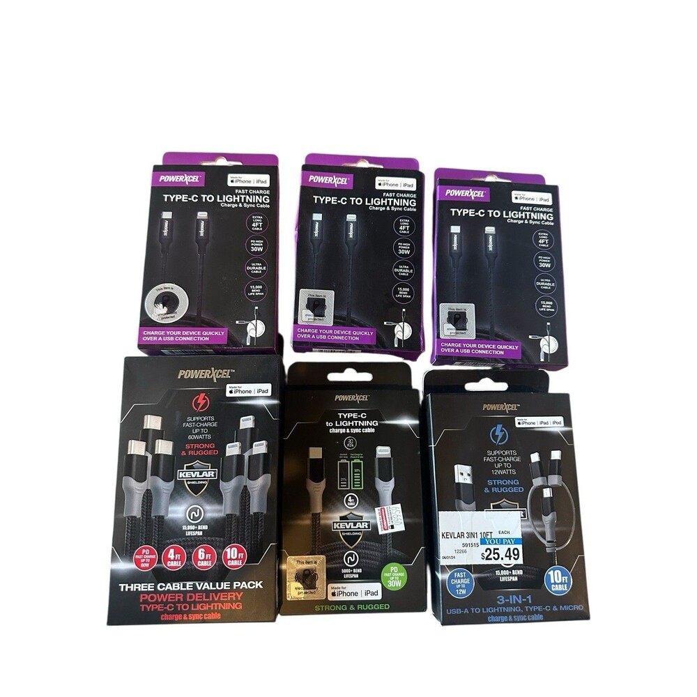 Lot 8 New PowerXcel Type C to Lightning Cables MFi-Certified Made with Kevlar